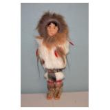 Rabbit Fur Wood Face Eskimo Doll 11" Tall