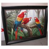 Vintage Oil on Canvas Parrots Large 57" X 45"