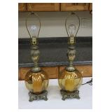 Mid-Century Amber Lamp "Hollywood Regency" set 2