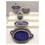 Blue Rose Polish Pottery Dishes Lot