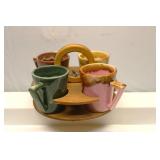 MCM Winart Pottery Mugs & Carrier 4