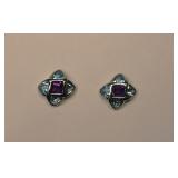 10K White Gold Amethyst Aquamarine Earrings