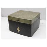 Vintage Tin Top Wood Box 12"w 11"D 8"T