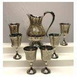 Vintage Silver Plated Pitcher & Goblet 9 pc, set