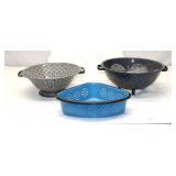 Antique Graniteware Strainers Set 3