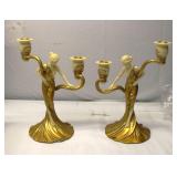 Art Nouveau Style Composite Lady Candle Holders: