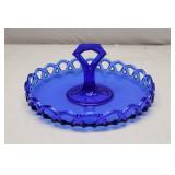 Flint Glass Cobalt Blue Lattice Edged Serving Dish