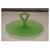 Green frosted uranium glass handled sandwich tray