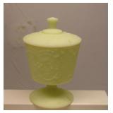 Fenton Satin Glass Lidded Compote, UV Glow