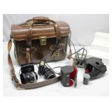 Vintage Leather Bag & Camera Lenses