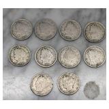 US Liberty Head "V" Nickels 1901-1912 10 Coin Lot