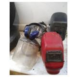 (2) Welding Helmets, (2) Shields, (1) Earmuff
