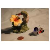 Small Hummingbird Sculpture and Glass Bird