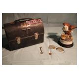 Antique Lunchbox, Eagle Sculpture, Glasses, Key