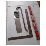 (2) Levels, Square, Crowbar and saw