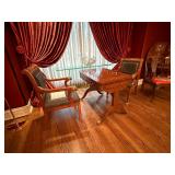 NO RESERVE Equisite Inlaid Walnut Table wi2 chairs