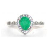 NO RESERVE.  1.35 Ct Silver  Emerald Ring