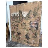 Very Fine Hand Painted 4 Panel Screen