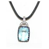 No Reserve 10 Ct Lab Sapp & Aqua  Silver Necklace
