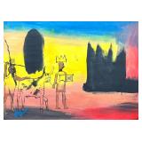 Jean Michel Basquiat mixed media on vintage paper