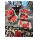 NO RESERVE. 2 Wicker Chairs with one Ottoman.