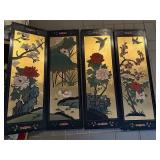NO RESERVE 4 Panel Screen Black and Floral Accents