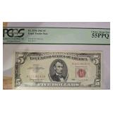 NO RESERVE 1963 red label $5 CURRENCY, high grade