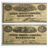 RARE 1863 North Carolina $1 And $2 Dollar Banknote