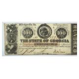 RARE NOTE, 1863 $100 The State of Georgia
