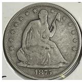 1875 S Seated Liberty Half Dollar