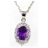 NO RESERVE 3.5 Ct Silver Amythest  Necklace