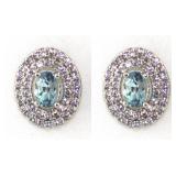 NO RESERVE 2.10 Ct  Silver Aqua Marine  Earring