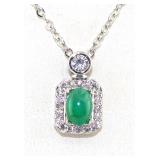 NO RESERVE 1.5 Ct  Silver  Emerald  Necklace