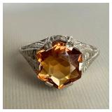 Antique Madeira Citrine Ring 14K Gold Ring