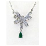 NO RESERVE 1 Ct Sterling Silver Emerald  Necklace