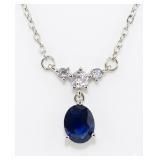 NO RESERVE 1.52 Ct Silver Lab Sapphire, Necklace