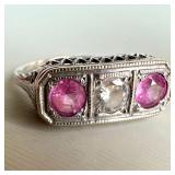 14K Gold Ruby & Diamond Statement Ring Deco Design