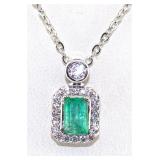 NO RESERVE 1.5 Ct Silver Natural Emerald  Necklace
