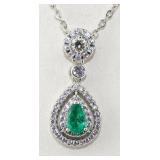 NO RESERVE 2.10 Ct Silver Natural EmeraldNecklace
