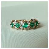 Emerald & Diamond Band Ring in 14K Gold