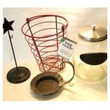 Egg basket, cookie jar, misc