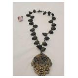 Beautiful stone necklace and pig w/wings Beautiful stone necklace and pig w/wings