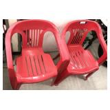 Red patio chairs x2