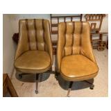 Two barrel chairs and stool