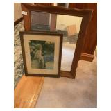 Wood frame mirror with wall decor