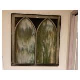 Slag glass window in frame