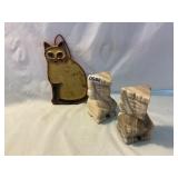 Marble book ends/ Iron cat