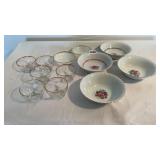 Painted bowls made in Japan and Fire King dessert