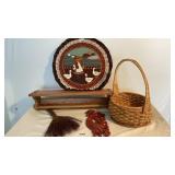 Oak shelf with miscellaneous decor