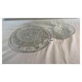 Pressed glass, platters and bowls
